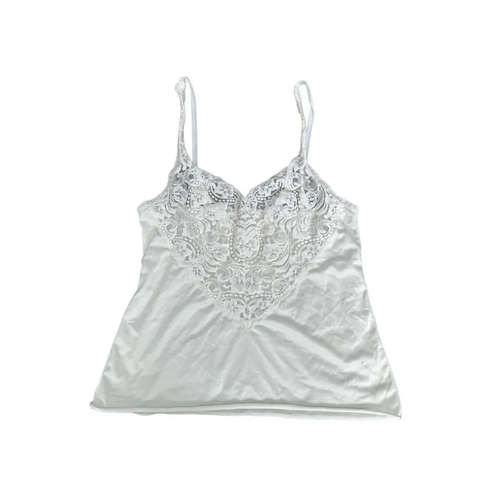 Vintage Vanity Fair White Nylon Spandex Half Slip Tank Top Size S Lace Intimates - Picture 2 of 5